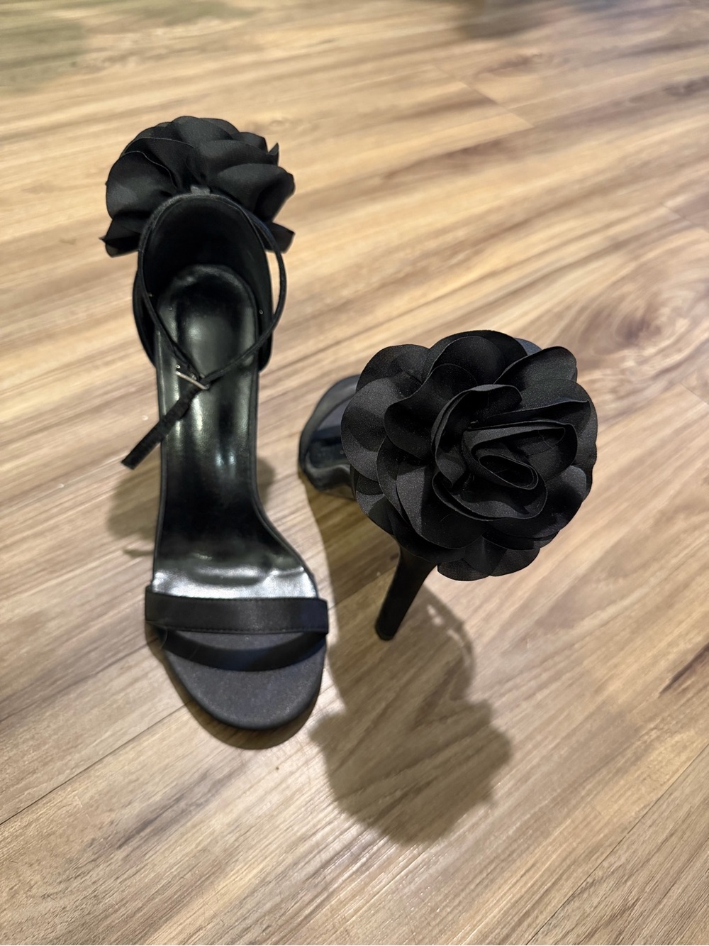 Black Floral High Heel Sandals for Women